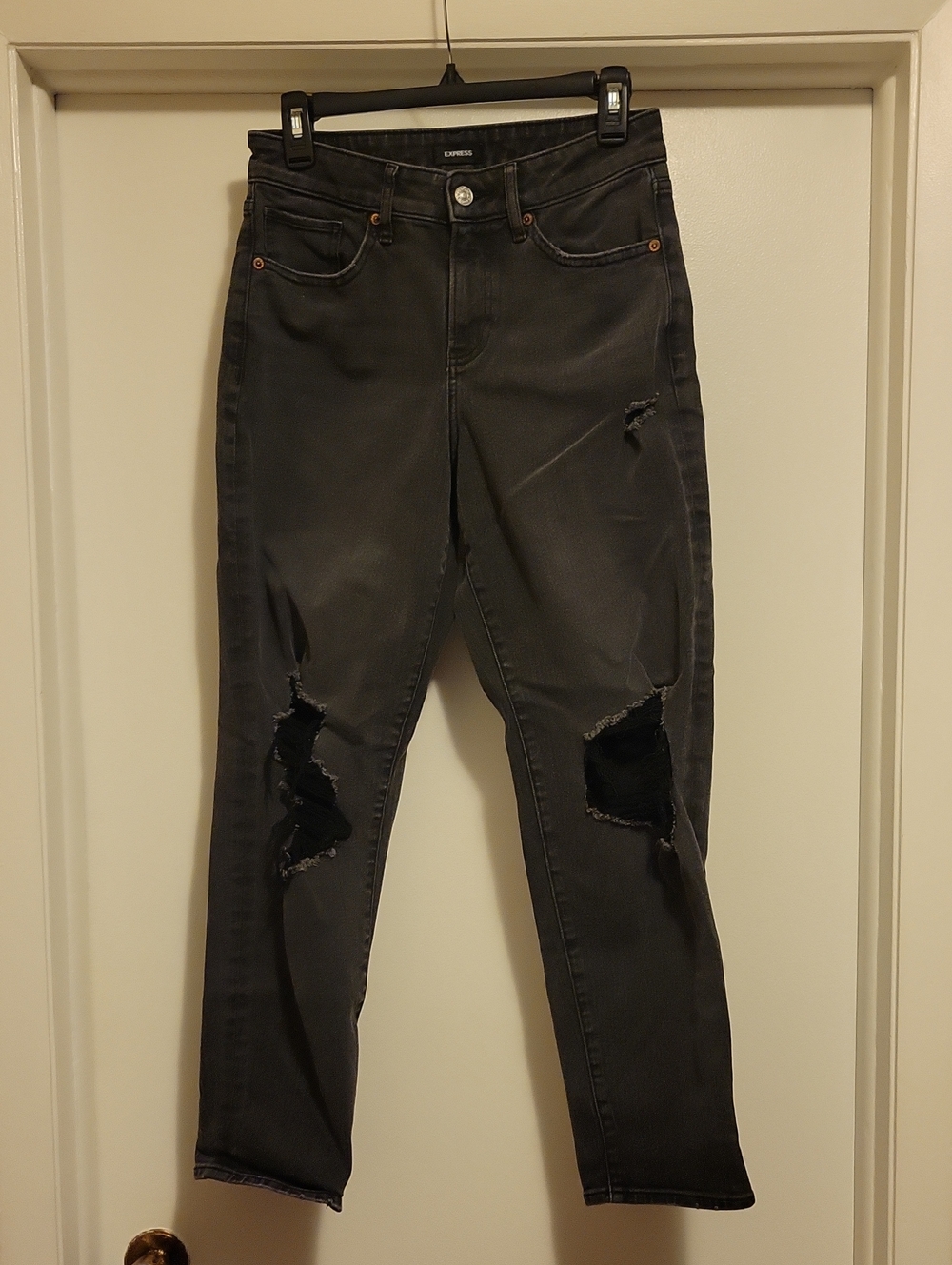 Express Boyfriend Mid-Rise Black Distressed Jeans